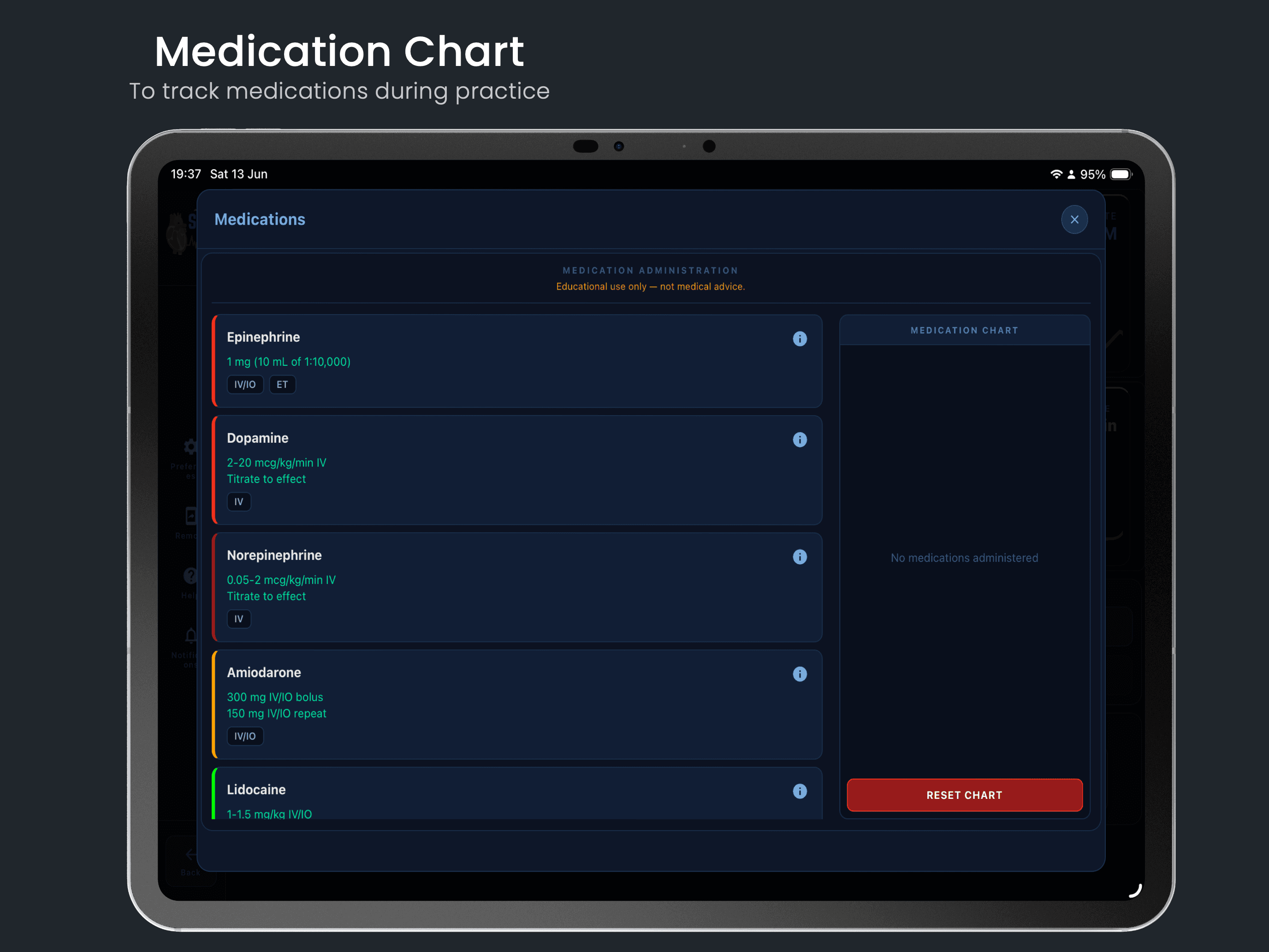 Medication Chart — Track medications during practice